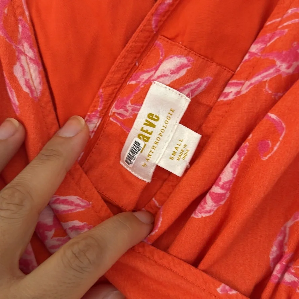 ANTHROPOLOGIE Maeve‎ Mainely Lobster Wrap Dress Vibrant Orange Red lobster S